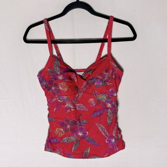 5/$25 Christina Red Floral Tankini Bikini Top Swim Top 10 - Picture 1 of 12